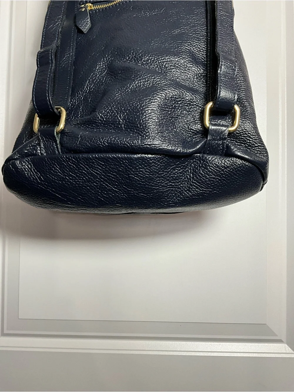 L. CREDI Backpack Navy Pebbled Leather Made in Italy Gold-tone Hardware